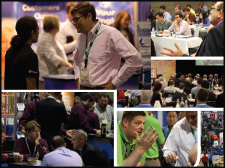 Collage showing people interacting at a wire and cable industry event. 